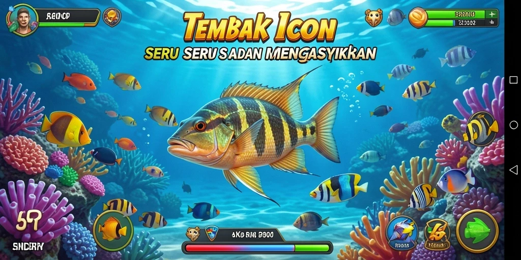 Tampilan gameplay 5RT yang seru dan penuh warna dengan aksi menembak ikan.