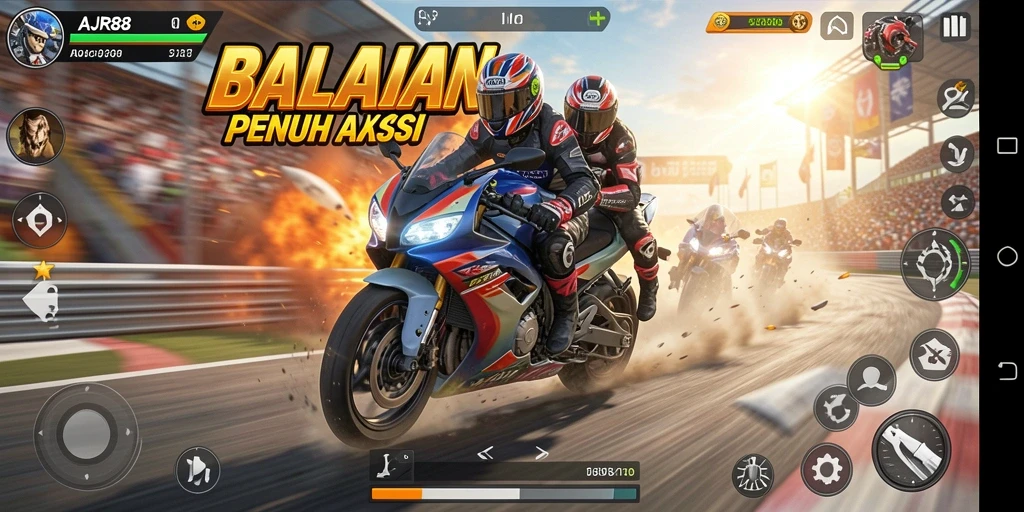 Gambar tampilan game balapan motor yang mendebarkan.