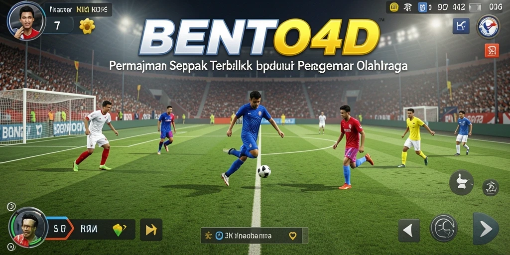 Screenshot gameplay BENTO4D menunjukkan aksi sepak bola yang mendebarkan.