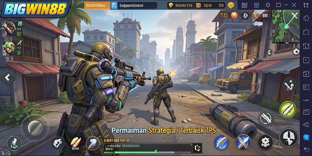 Screenshot BIGWIN88 yang menampilkan aksi gameplay TPS yang intens.