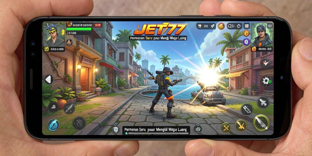Tangkapan layar utama JET77 menampilkan aksi gameplay seru dan menyenangkan.