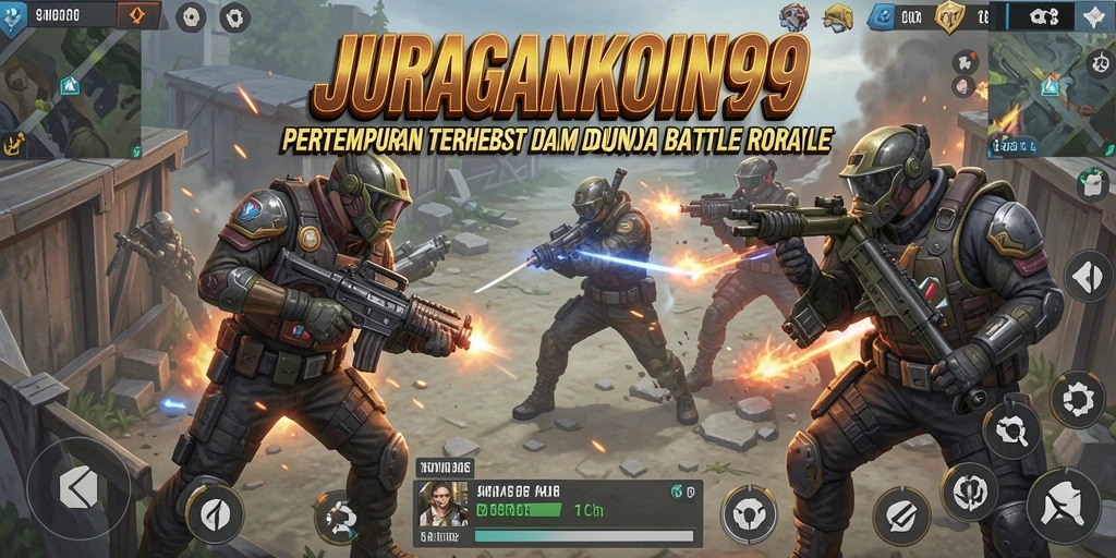 Tangkapan layar gameplay seru JURAGANKOIN99 dalam aksi Battle Royale.