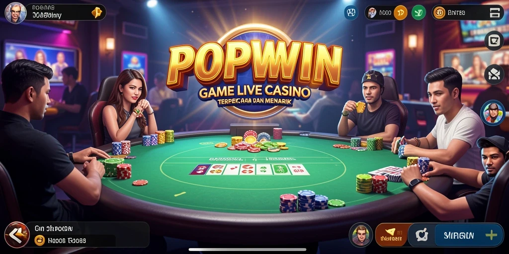 Screenshot utama POPWIN menampilkan dealer yang ramah dalam permainan Live Casino.