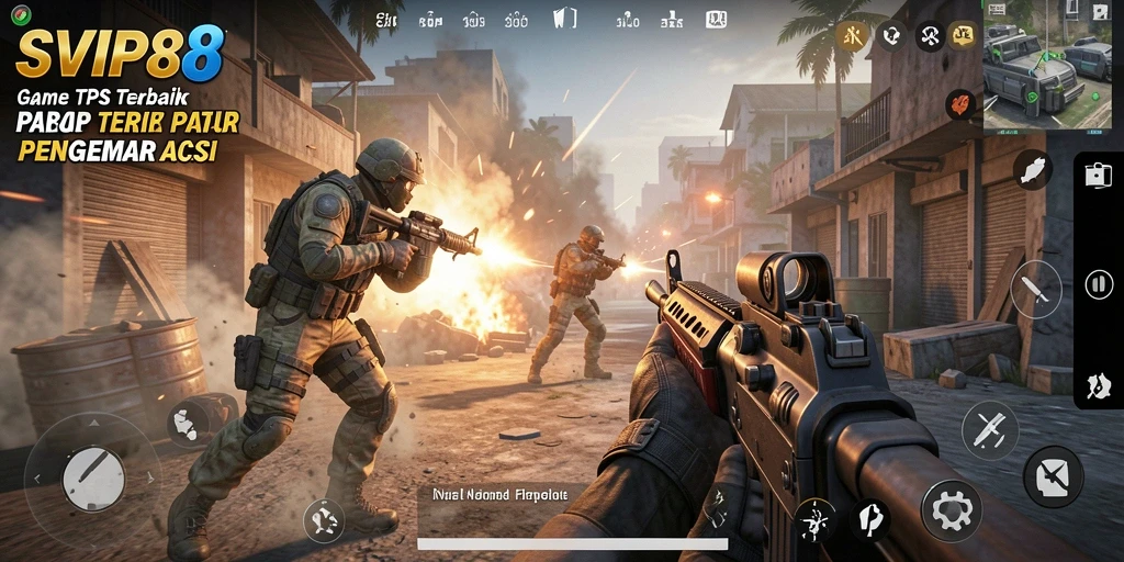 Screenshot gameplay SVIP8 menampilkan pertarungan seru dalam dunia TPS.