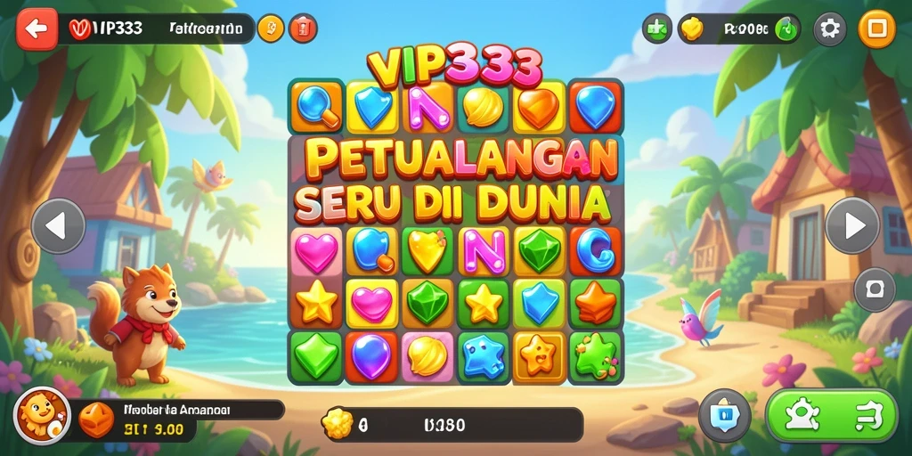 Tangkapan layar menampilkan gameplay seru di <strong>VIP333</strong> dengan permata berwarna-warna cerah.